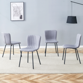 Luxury Minimalist Chairs - A Set Of 4 High Quality Dining Chairs With Black Metal Legs. The Integral Metal Leg Structure Is Suitable For Various (Option: BlackGray)