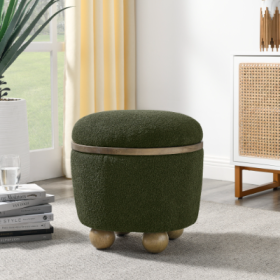 Round Storage Stool, Storage Stool With Storage Space And Cushioned Seat, Available In Bedroom, Living Room, Entryway-Dark Green (Color: Green)