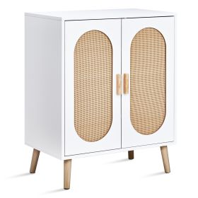 2-door Cabinet Type, Tall Leg Design,Oval Rattan Surface, Shoe Cabinet (Color: White)