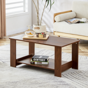Modern Minimalist Walnut Colored Double Layered Rectangular Coffee Table ,tea Table.MDF Material Is More Durable,Suitable For Living Room, Bedroo (Option: Walnut)