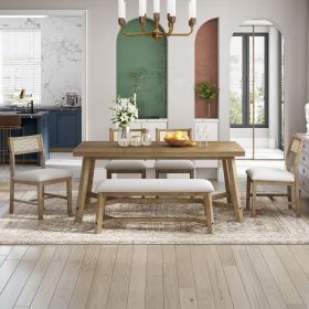 TREXM 6-piece Retro Farmhouse Style Dining Set, Rectangular Table And 4 Upholstered Chairs With Ratt (Option: Natural Wood Wash)