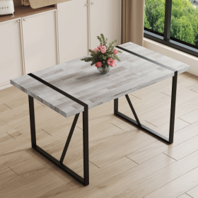 A Minimalist Retro Rectangular Dining Table With A Specially Textured Top And Black Metal Legs.Contemporary Minimalist MDF Gray Textured Tabletop (Option: BlackGray)