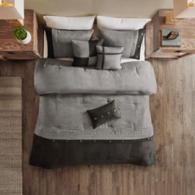 7 Piece Faux Suede Comforter Set (Option: Grey-King)