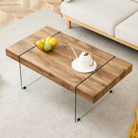 43.x23.6 Wood Colored Texture Sticker MDF Coffee Table With Tempered Glass Legs.Suitable For Living Room.It Can Be Used Not Only As A Coffee Tabl (Option: Wood)