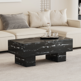 The Black Coffee Table Has Patterns. Modern Rectangular Table, Suitable For Living Rooms And Apartments. 43.3X21.6X17.2 (Color: Black)
