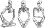 ANAKEY Silver Decor Thinker Statue. Abstract Art Sculpture. Black Resin Collectible Figurines.Living Room Decoration.Office Decor.Coffee Table Decor.C