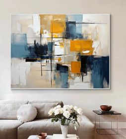 Large Abstract Oli Painting Original Yellow Textured Art Blue Abstract Painting Beige Wall Art Yellow Oil Painting on Canvas Blue 3D Texture Art (style: 01, size: 120x160cm)
