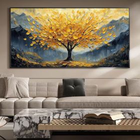 Large Original Golden Tree Oil Painting on Canvas, Custom Wall Art, Abstract Tree of Life Wall Art, Boho Wall D������cor, Living Room Home Decor (style: 01, size: 120x240cm)