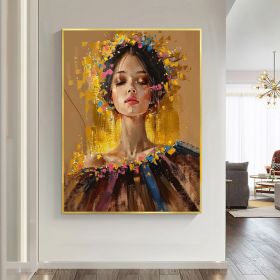 Hand Painted Colorful Abstract Woman Portrait Oil Painting On Canvas Original Textured Painting Modern Gold Wall Art Living Room Wall Decor Perso (style: 01, size: 70x100cm)
