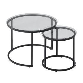 VEVOR Nesting Coffee Table Set of 2, 23.6 in Round Coffee Table, Nesting Tables for Small Places (Option: Glass)