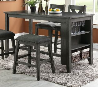 Modern Casual 1pc Counter Height High Dining Table w Storage Shelves Gray Finish Wooden Kitchen Breakfast Table Dining Room Furniture (Color: Gray Finish)