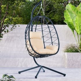 Egg Chair with Stand Indoor Outdoor Swing Chair Patio Wicker Hanging Egg Chair Hanging Basket Chair Hammock Chair with Stand for Bedroom Living R (Color: as Pic)