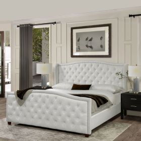 Marcella Upholstered Shelter Headboard Bed Set, King, Polyester (Color: Bright White)