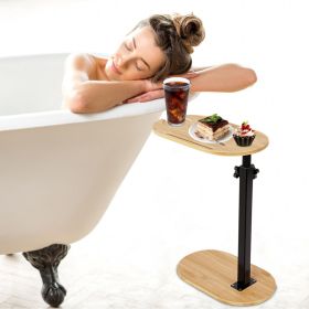C-Shaped Bathtub Tray Table With Adjustable Height 360������ Rotatable Desktop Freestanding Bath Caddy Against Wall Couch Bed Sofa Side Table (Color: Wood)