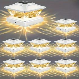 Outdoor Solar Post Lights, 8 Pack, LED Warm/Cool White, 2 Modes, Fits 3.5x3.5���������5x5 Wooden Posts Ideal for Fence, Deck, Garden, Porch (Color: White)