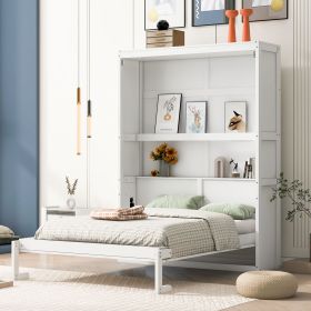 Full Size Murphy Bed Wall Bed with Shelves, White (Color: as Pic)